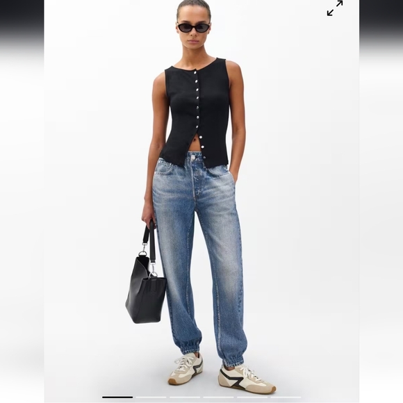 rag & bone Black Top and Blue Straight Leg Jeans - Picture 1 of 6